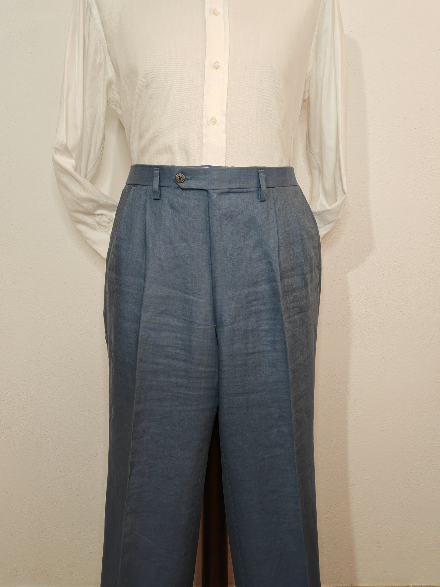 Pantalone in puro lino blu avio - tg. 54