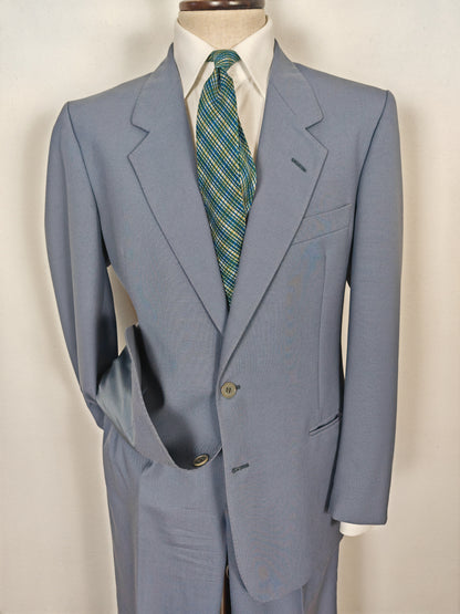 Completo anni '70 in tela di lana azzurro carta da zucchero - tg. 50