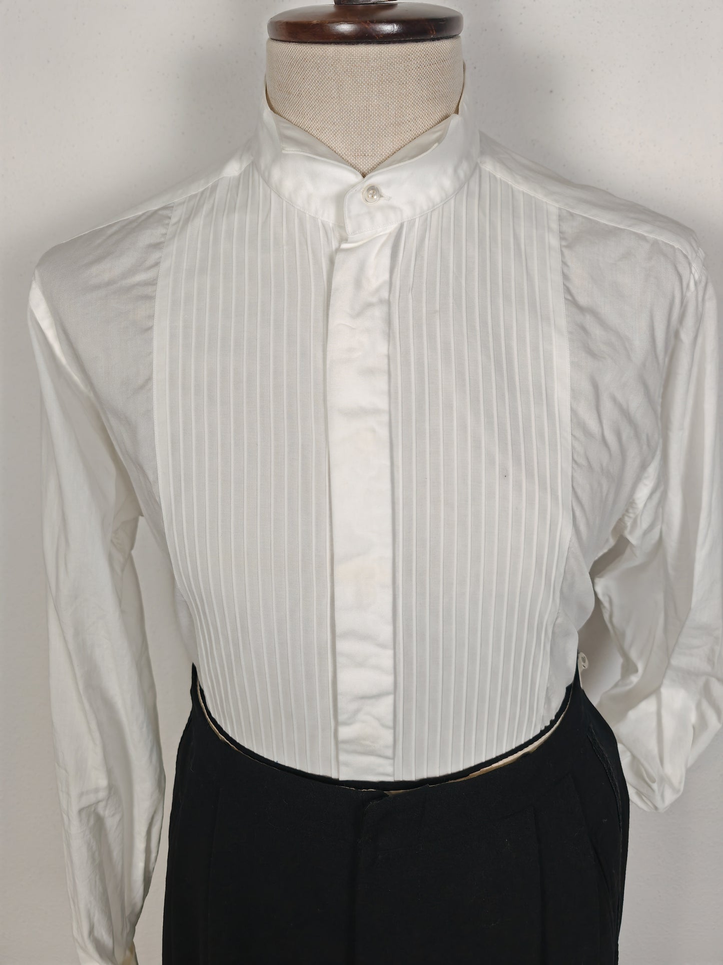 Camicia da smoking vintage collo diplomatico e sparato plissettato - tg. L/XL, collo 42/43