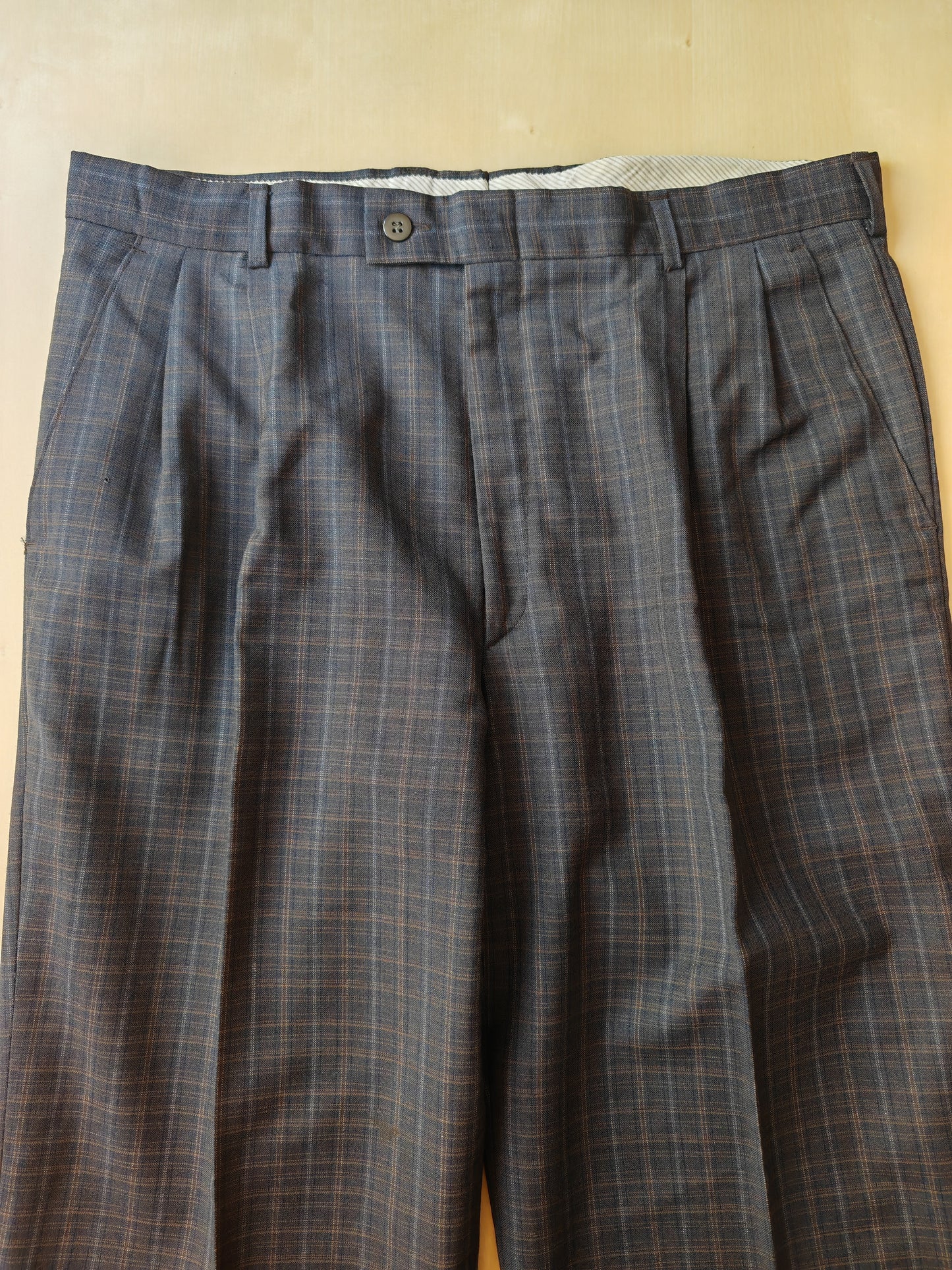 Pantalone anni '80 in fresco lana blu a quadri - tg. 48