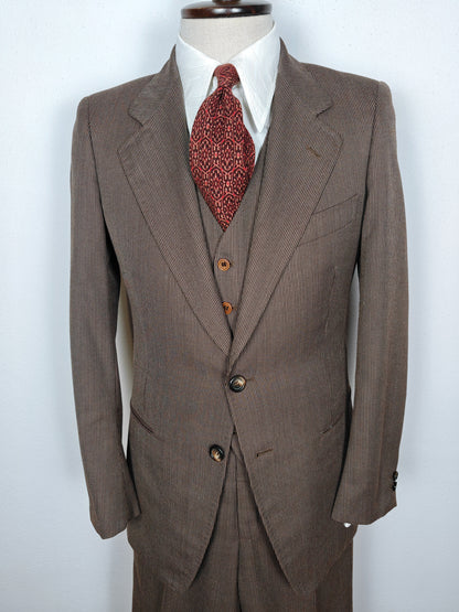 Completo 3 pezzi svasato anni '70 marrone spigato - tg. 44
