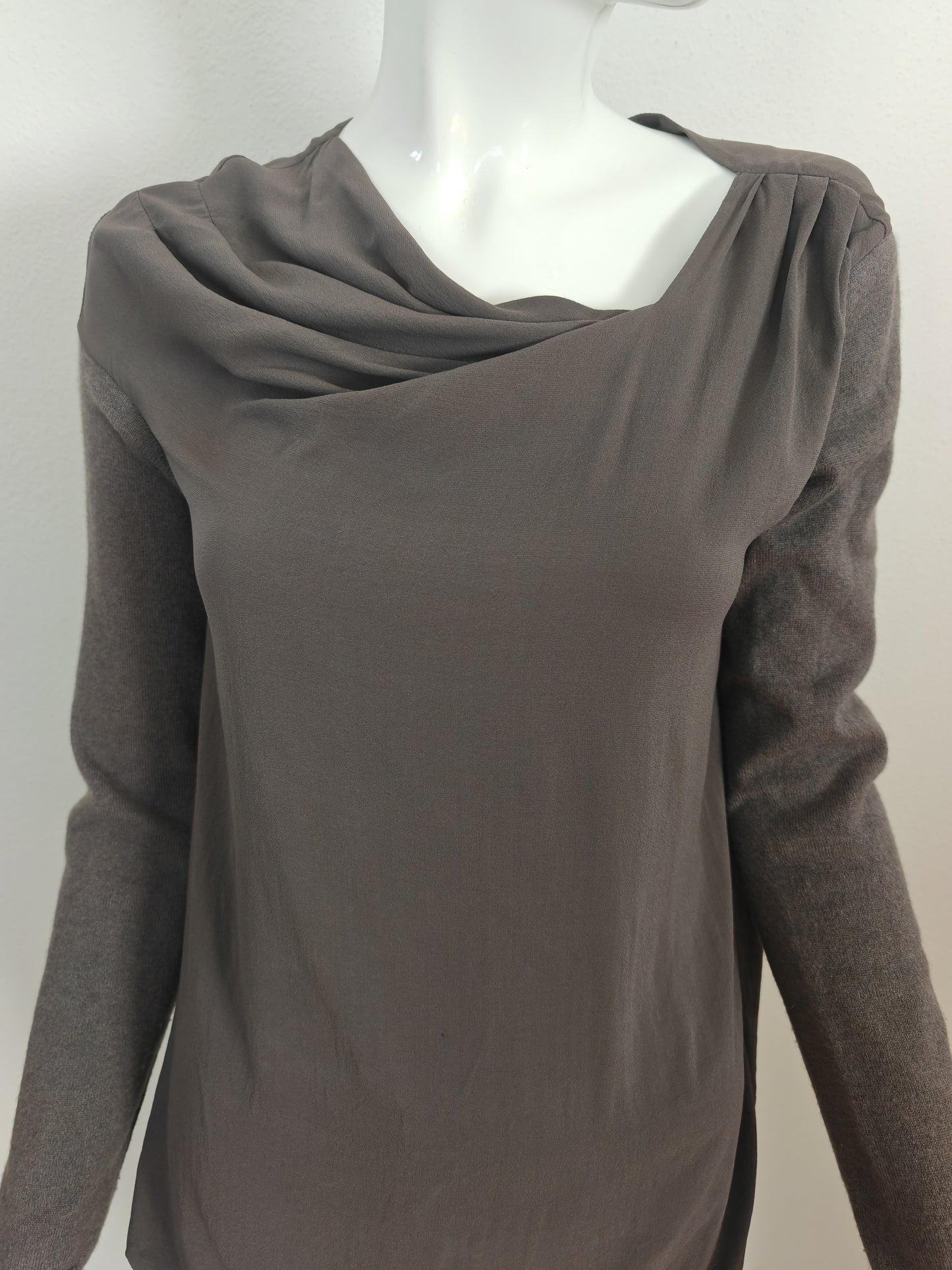 Blusa Brunello Cucinelli in seta con maniche in cashmere - S/M
