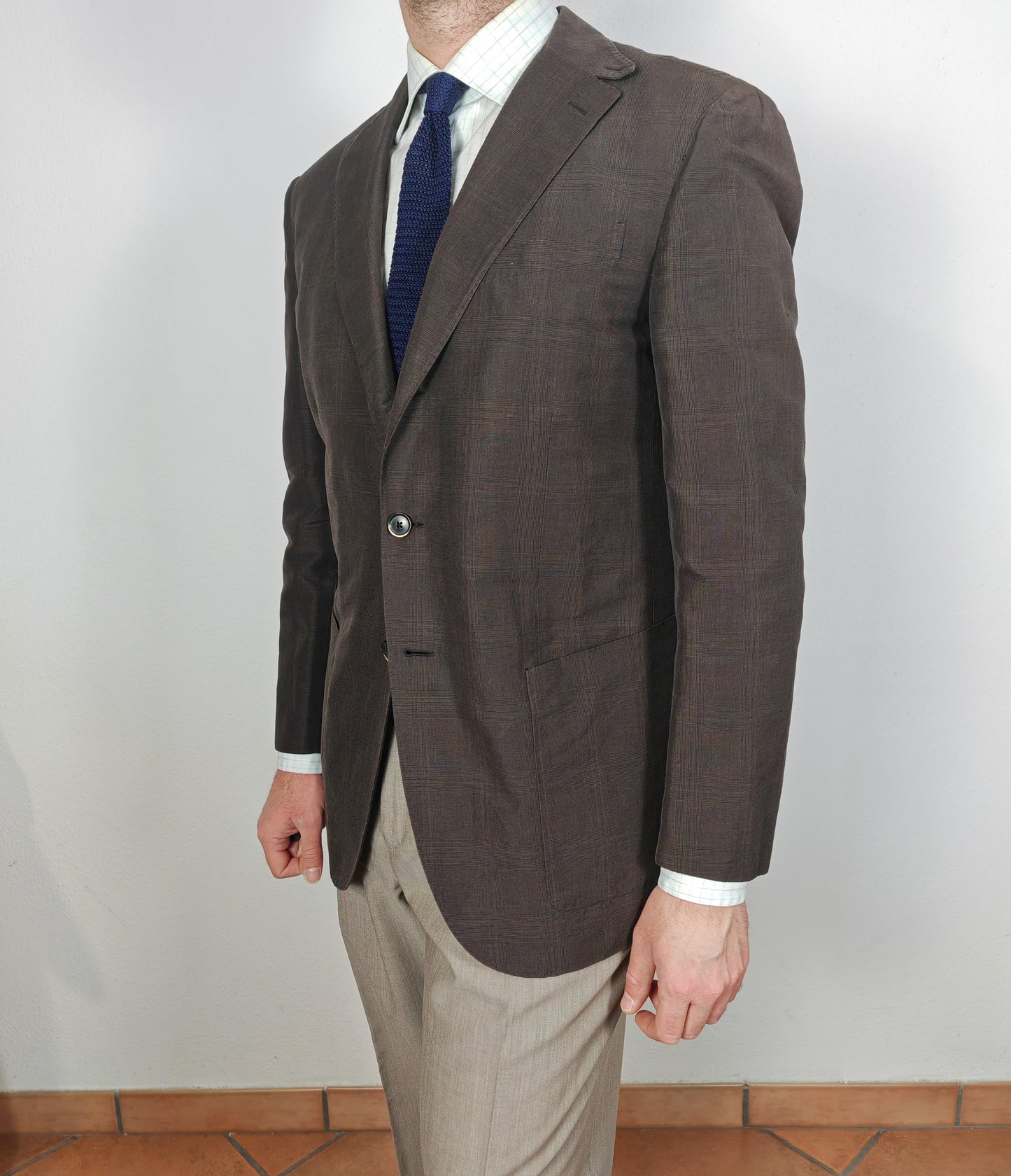 Caruso summer jacket, brown Glen check - size 52/54