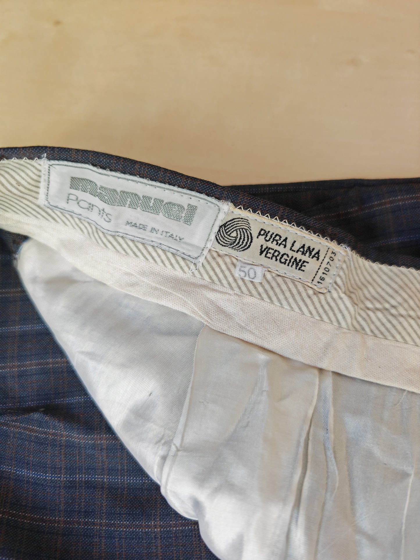 Pantalone anni '80 in fresco lana blu a quadri - tg. 48