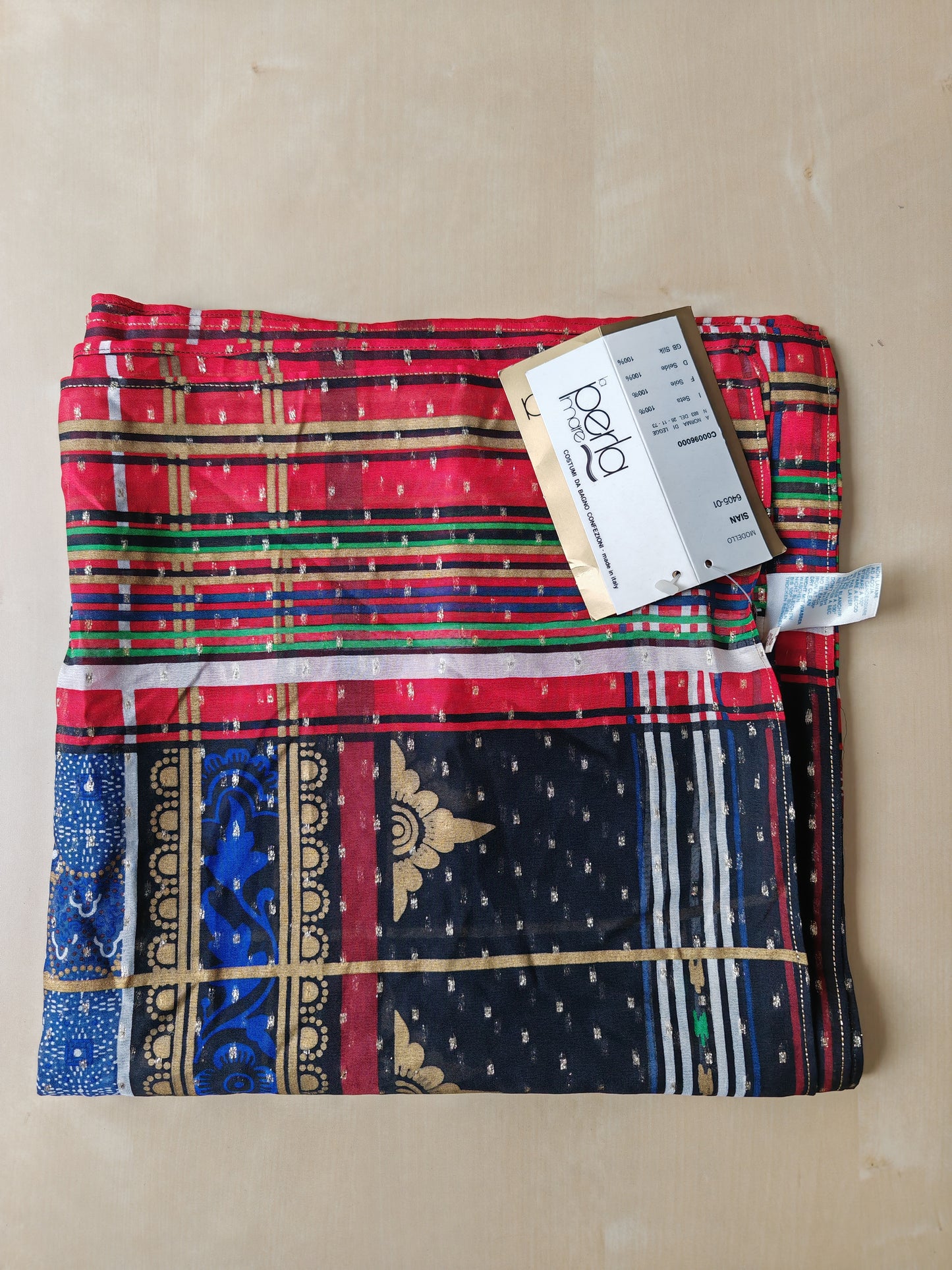 Pareo/pashmina in georgette di seta La Perla Mare anni '80 NOS