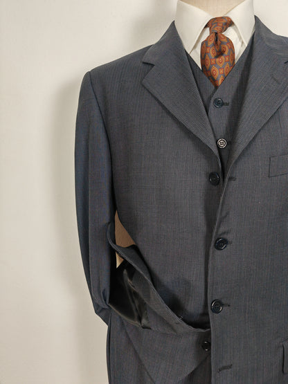 Completo 3 pezzi anni '90 in fresco lana blu gessato - tg. 50