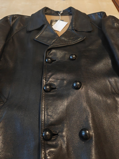 Giacca in pelle doppiopetto anni '50/'60 stile biker/militare - tg. 46-50
