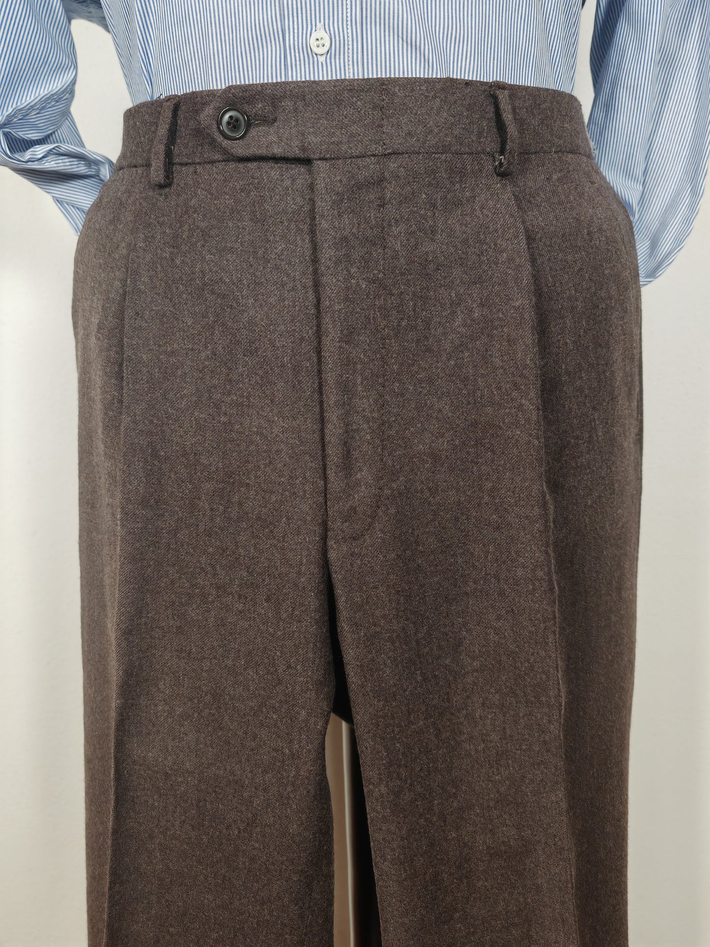 Pantalone De Paz in flanella marrone con risvolto - tg. 50/52 corta