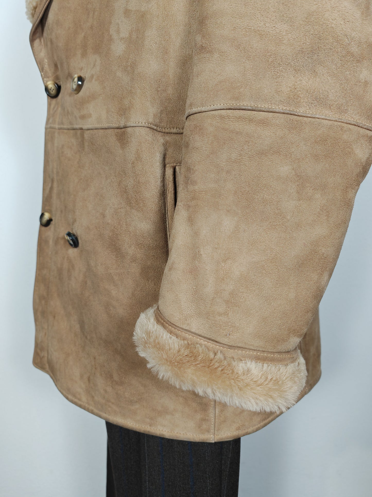 Montone shearling anni '70 doppiopetto color cammello - L/XL