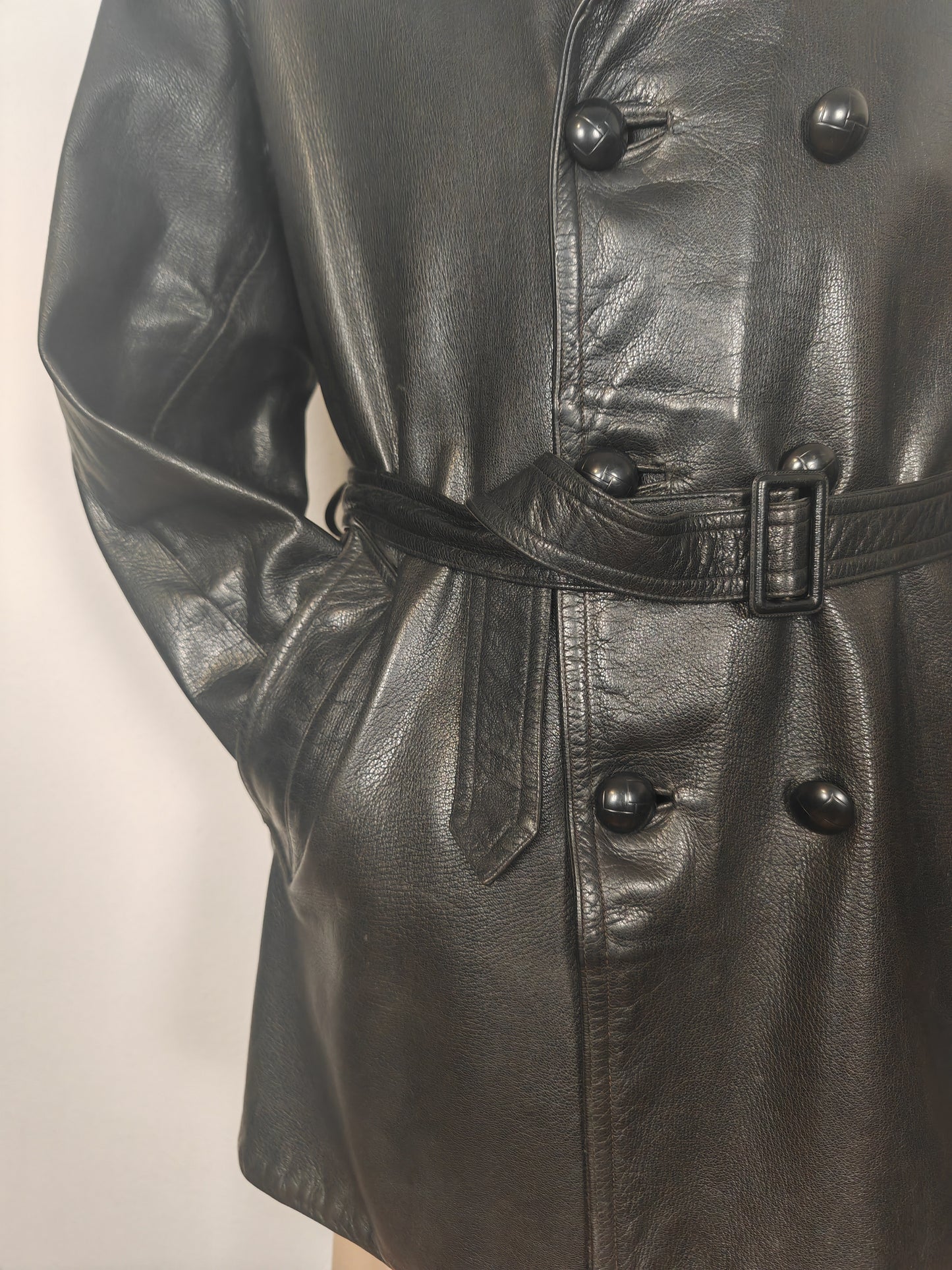 Giacca in pelle doppiopetto anni '50/'60 stile biker/militare - tg. 46-50