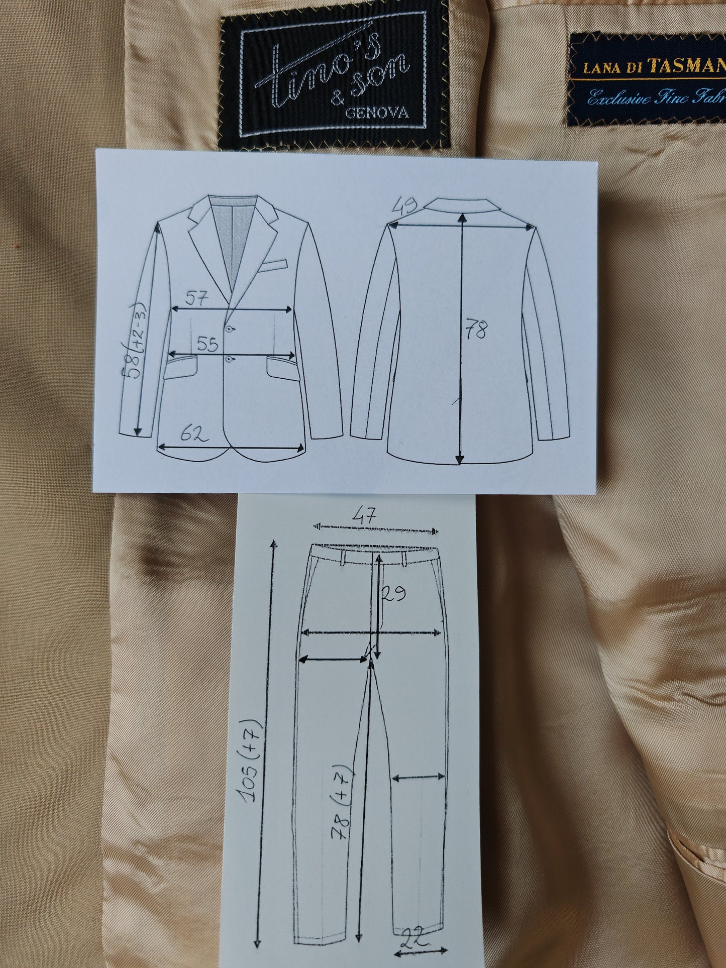 Completo anni '80 in fresco lana beige - tg. 52