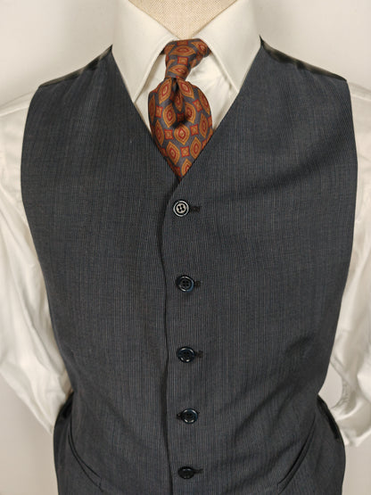 Completo 3 pezzi anni '90 in fresco lana blu gessato - tg. 50