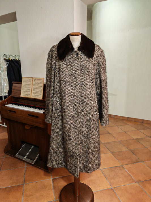 Cappotto Burberrys anni '80 in Irish tweed collo visone - tg. 46