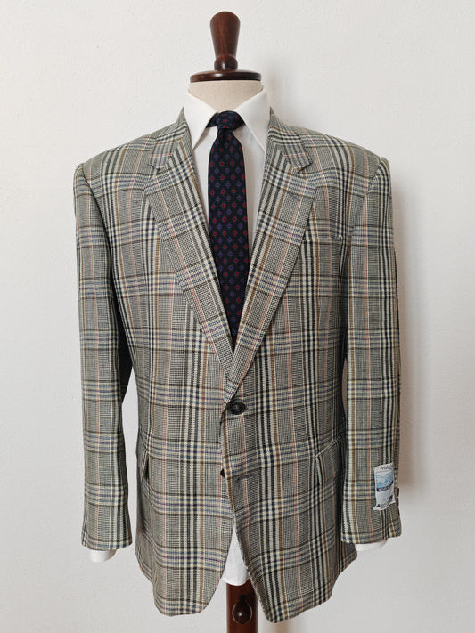 Summer checked jacket in 100% Irish linen, size 54 ITA