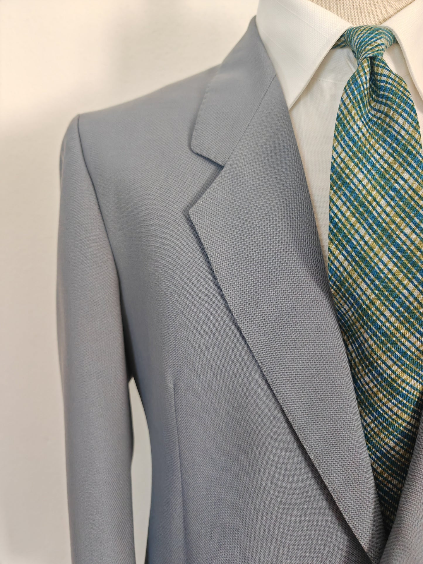 Completo anni '70 in tela di lana azzurro carta da zucchero - tg. 50