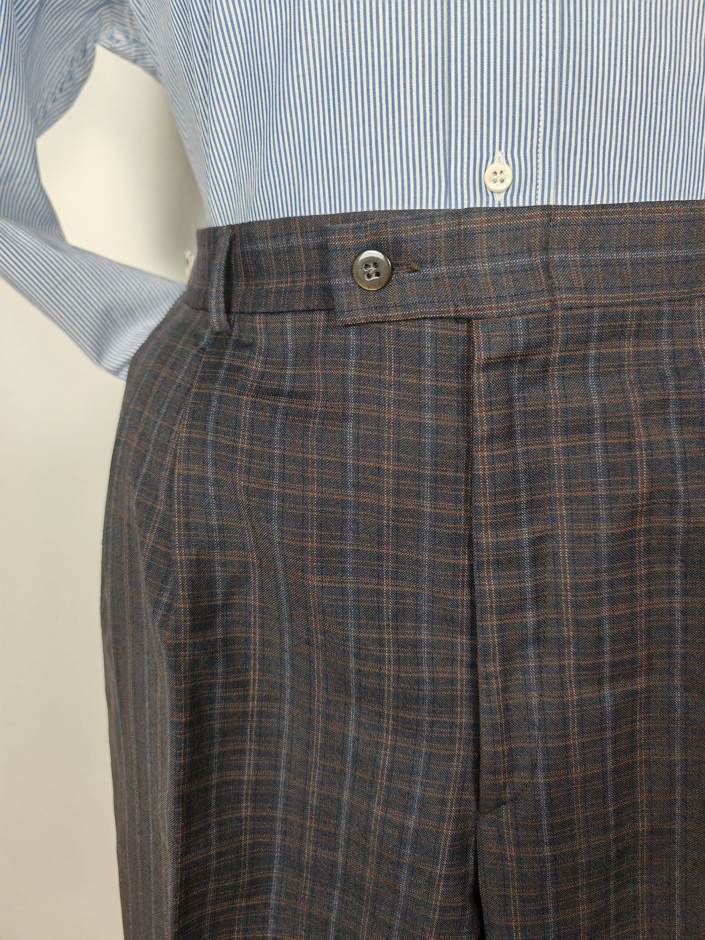 Pantalone anni '80 in fresco lana blu a quadri - tg. 48