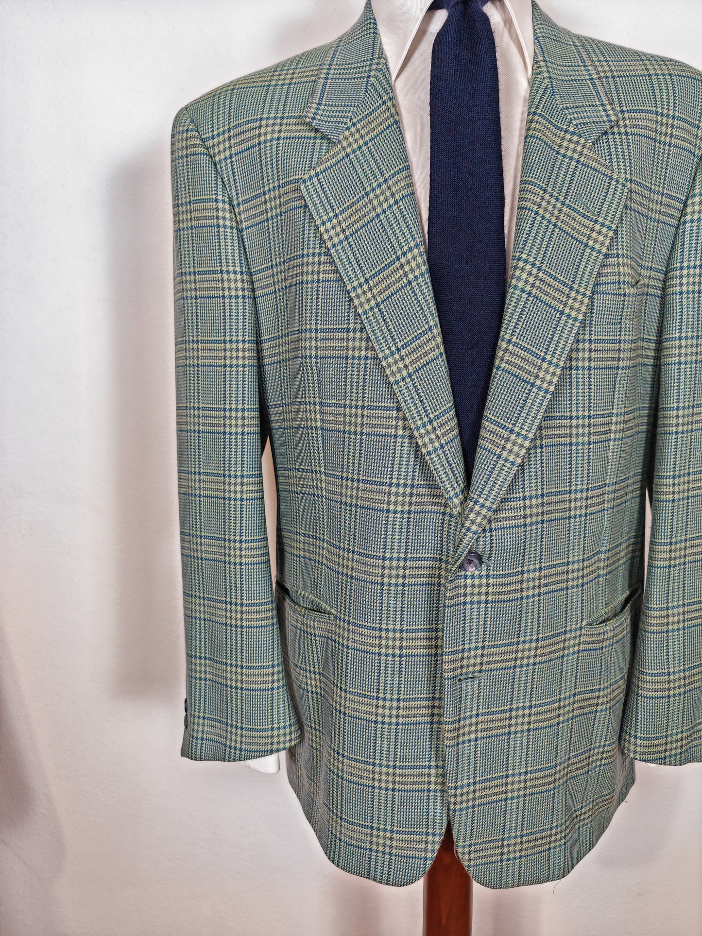 Giacca Corneliani anni '80 check verde acquamarina - tg. 54/56