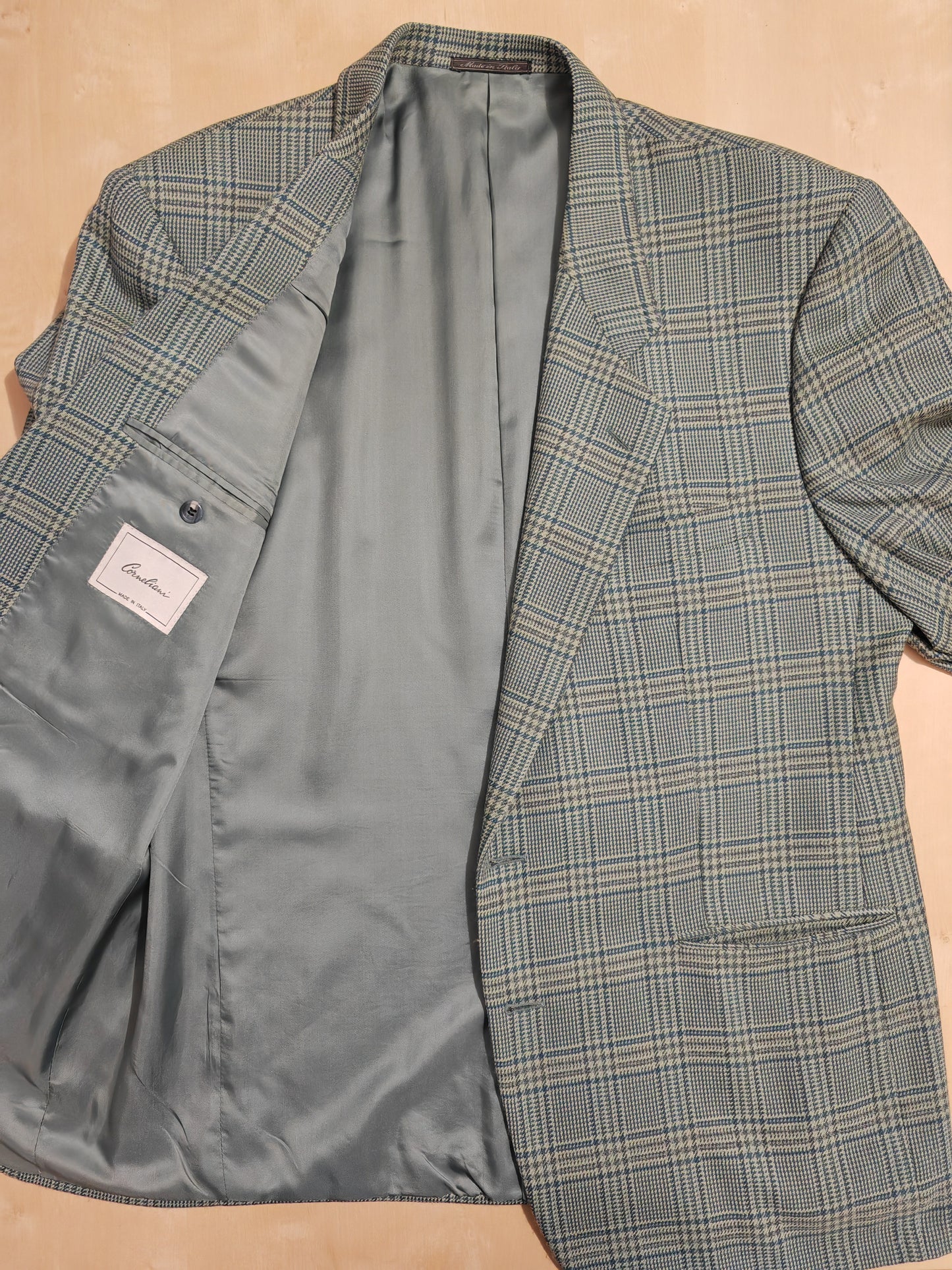 Giacca Corneliani anni '80 check verde acquamarina - tg. 54/56