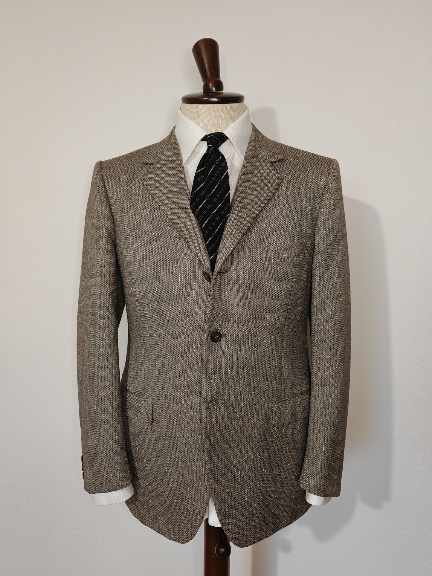 70s grey jacket, boutonné tweed - size 48/50