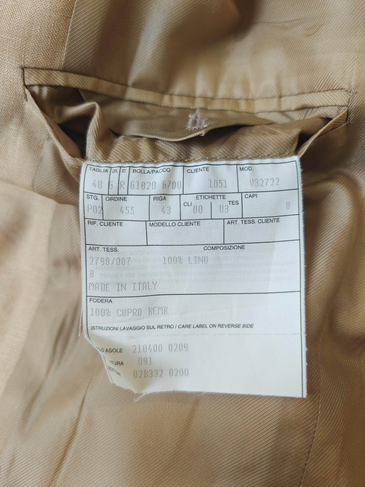 Completo anni '90 in puro lino irlandese beige - tg. 46/48