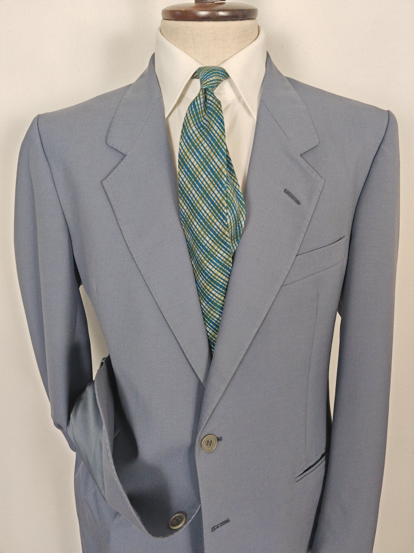 Completo anni '70 in tela di lana azzurro carta da zucchero - tg. 50