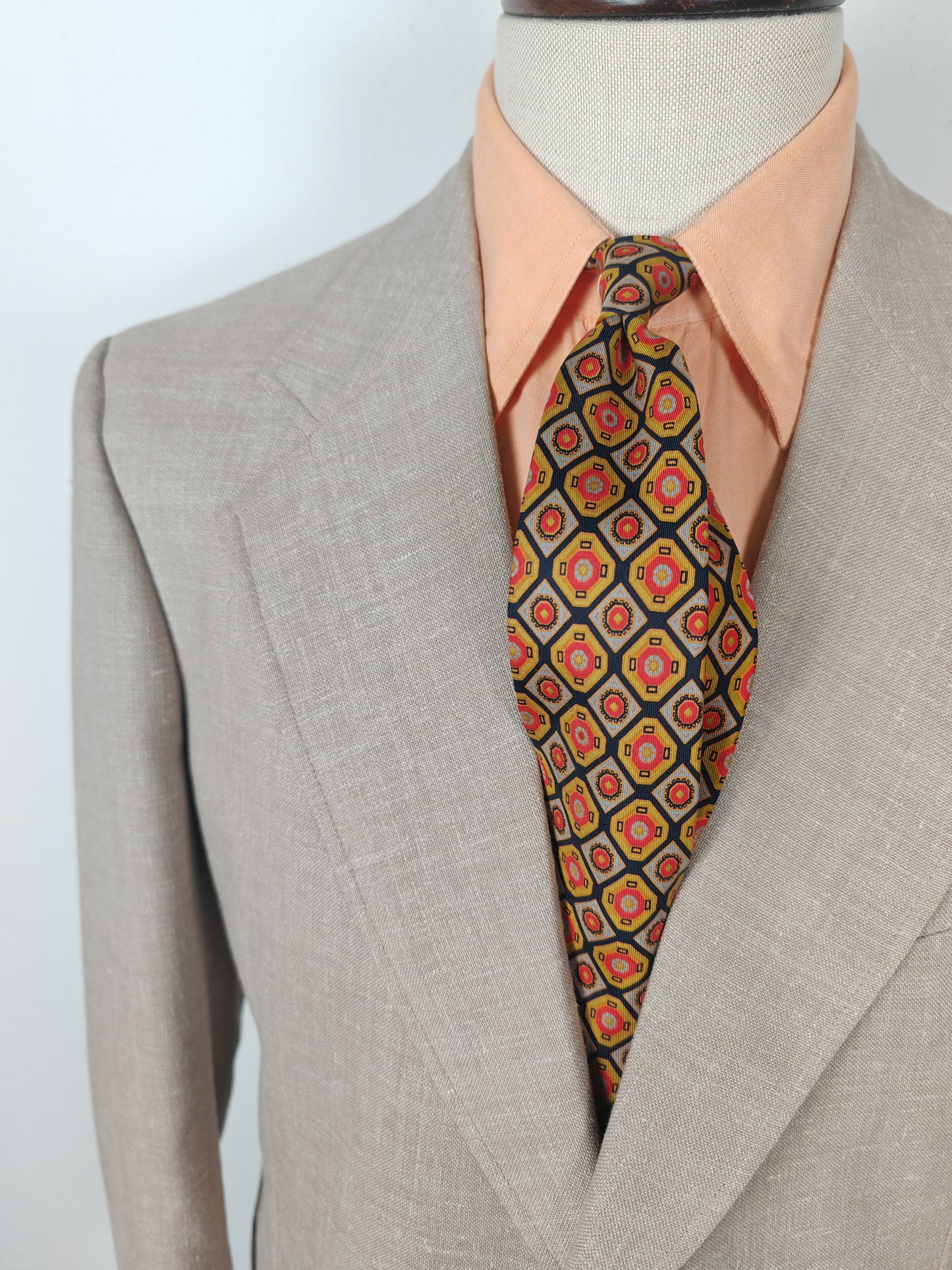 Completo estivo anni '70 in tela misto lino ecru - tg. 48/50