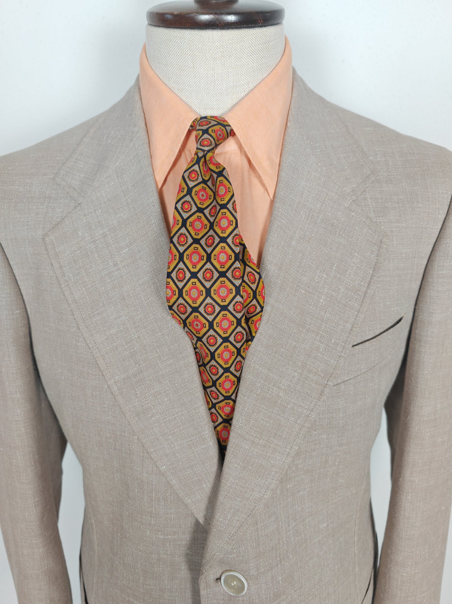 Completo estivo anni '70 in tela misto lino ecru - tg. 48/50