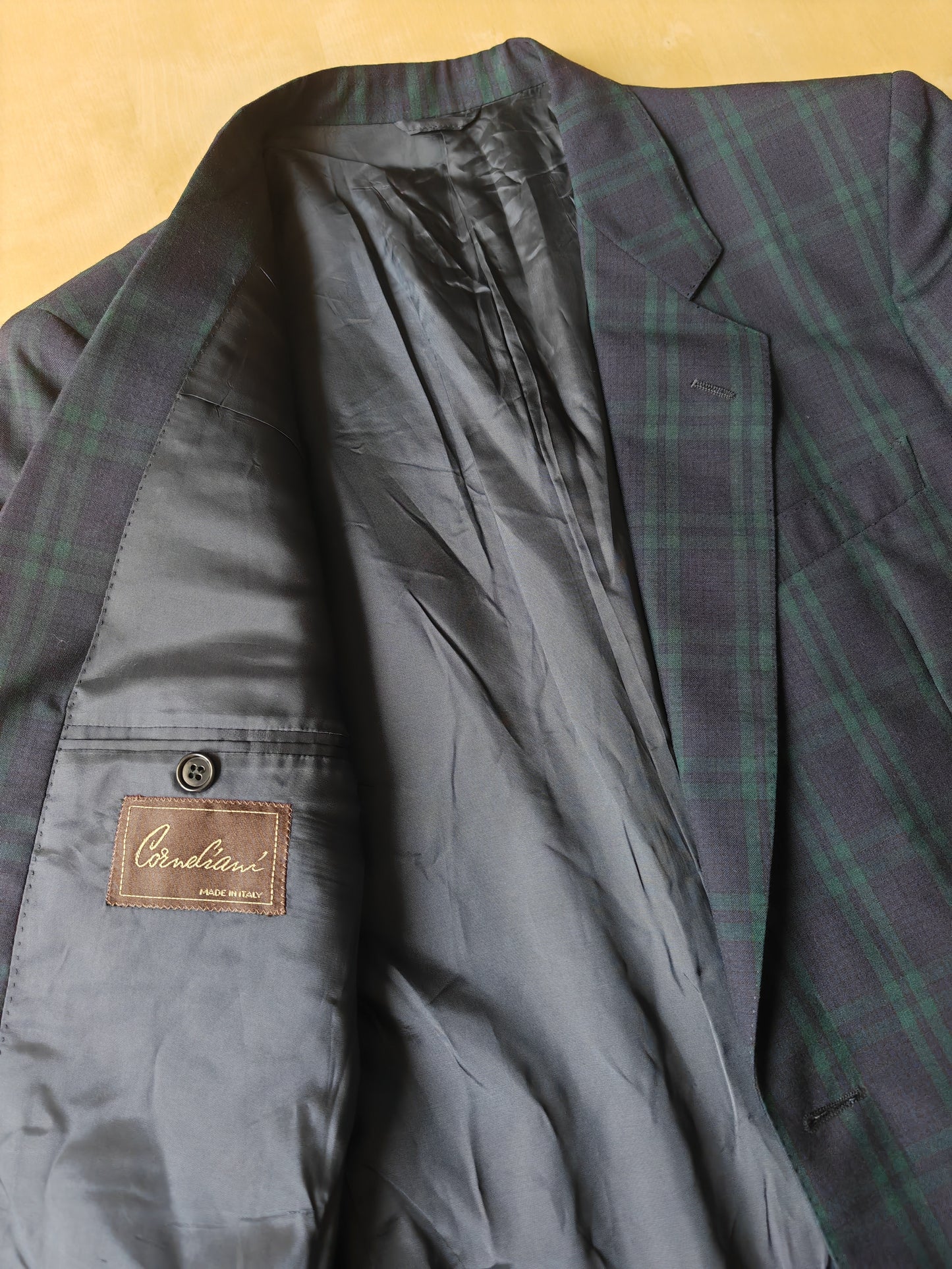 Giacca Corneliani anni '80 in fresco lana tartan black watch - tg 46/48