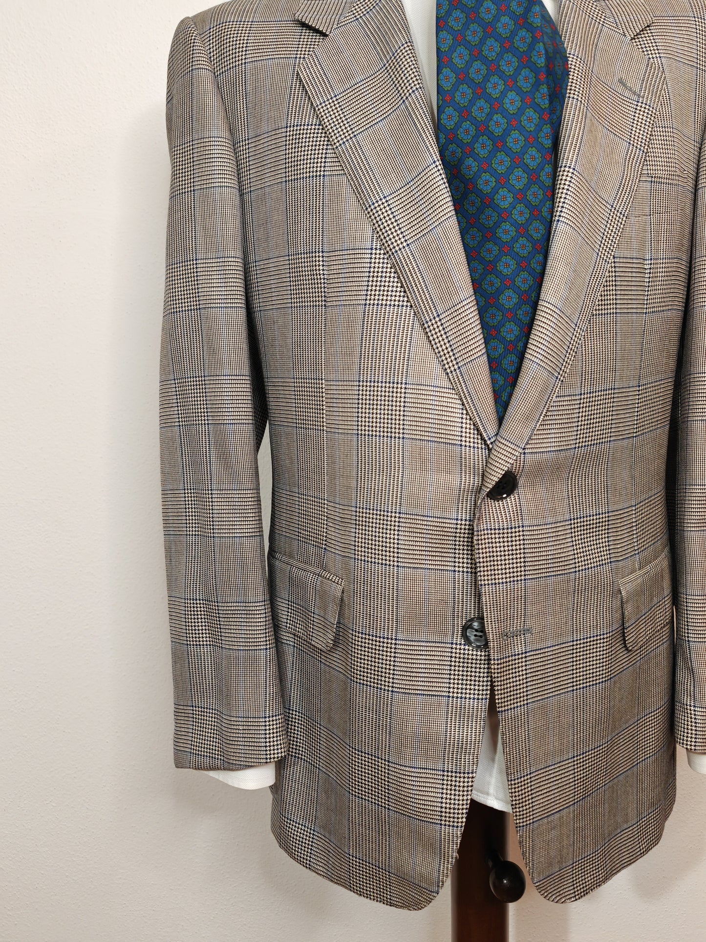 80s Ballantyne jacket, silk and wool prince of Wales - size 52