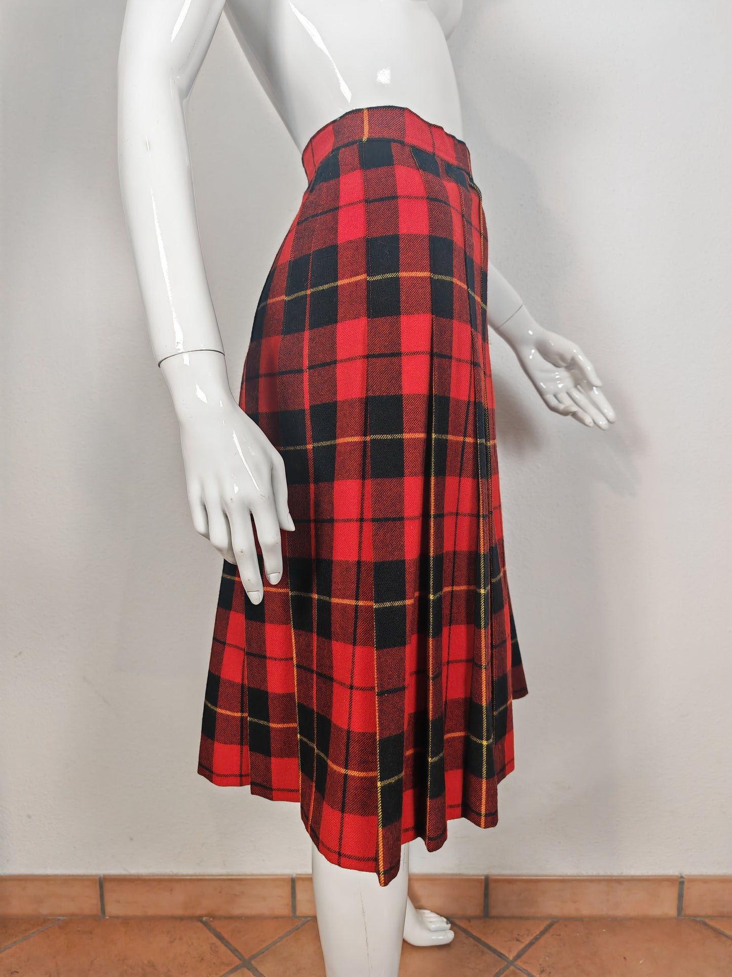 Gonna sartoriale vintage in panno di lana tartan - tg. 42/44