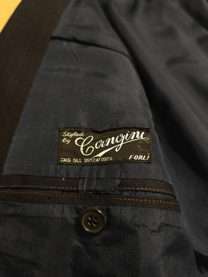 Completo doppiopetto sartoriale anni '70 in puro lino blu - tg. 46