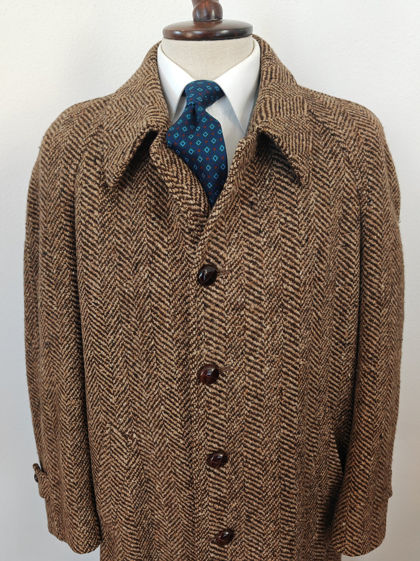 Cappotto anni '70 in tweed spigato, lunghezza tre quarti - tg. 48-50
