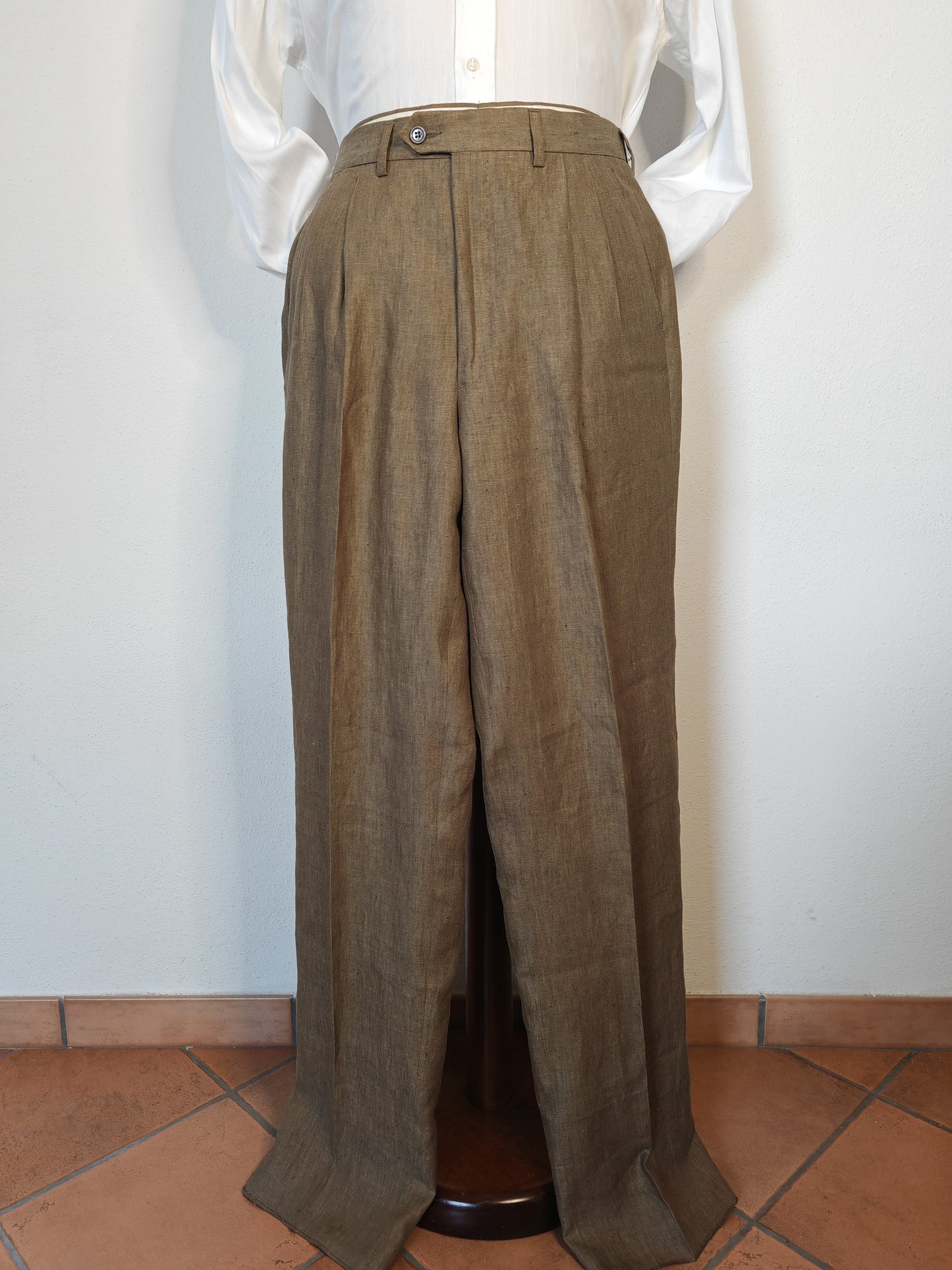 Pure linen suit in tobacco brown, deadstock - size 50 ITA