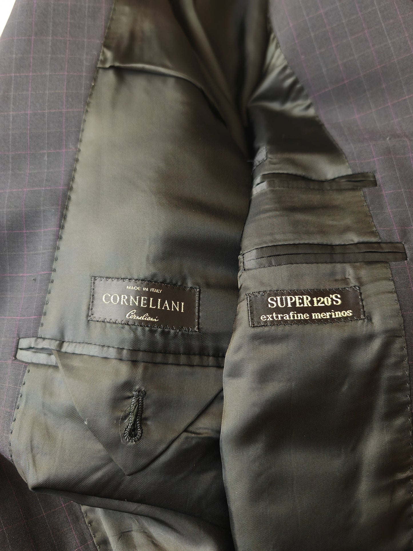 Completo Corneliani estivo in fresco lana blu a quadri - tg. 54