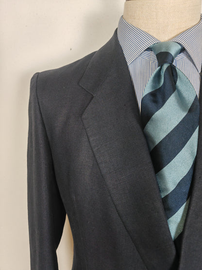 Completo doppiopetto sartoriale anni '70 in puro lino blu - tg. 46