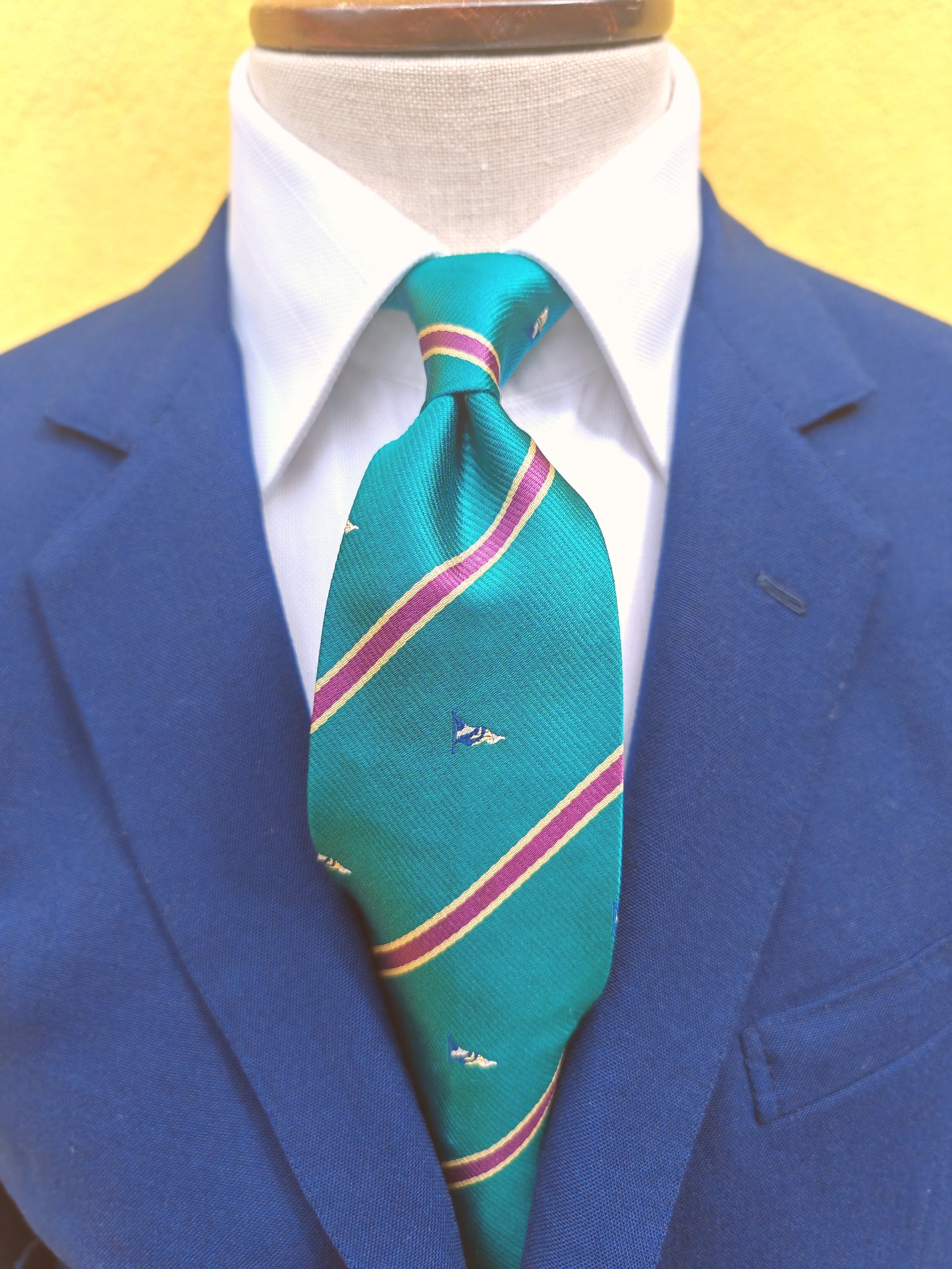 Cravatta Yves Saint Laurent verde acqua righe regimental