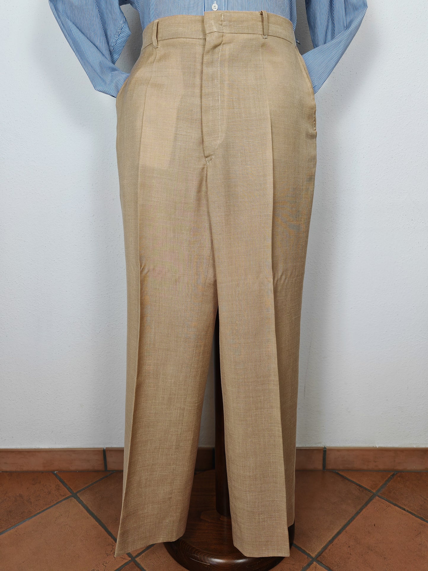 Pantalone anni '70 in tela misto lana beige - tg. 50