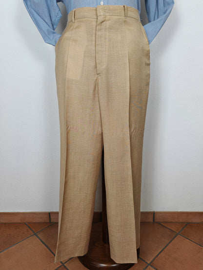 Pantalone anni '70 in tela misto lana beige - tg. 50