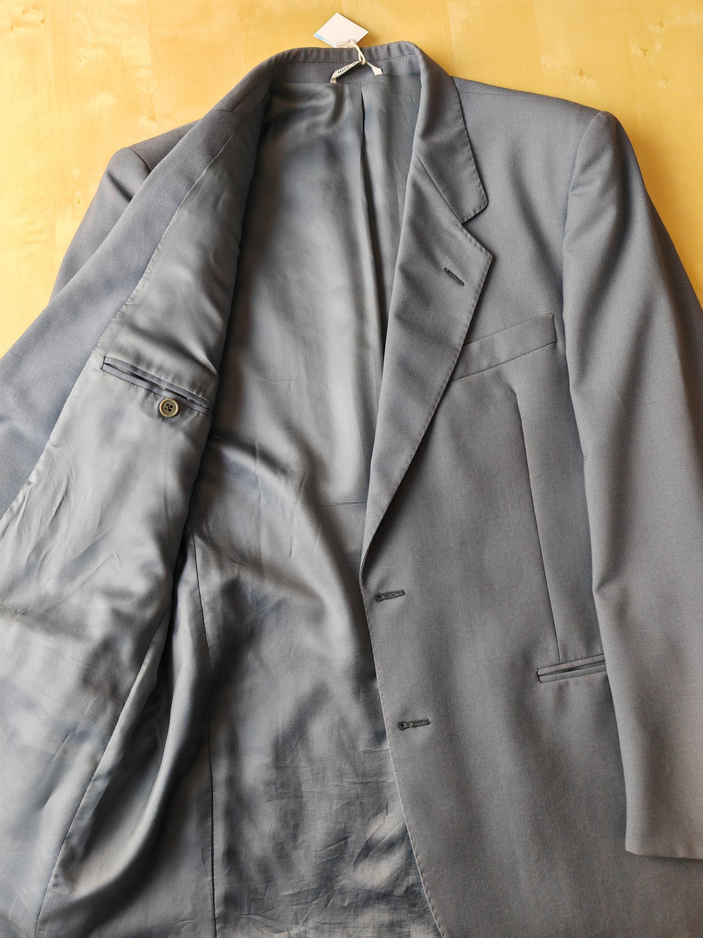 Completo anni '70 in tela di lana azzurro carta da zucchero - tg. 50