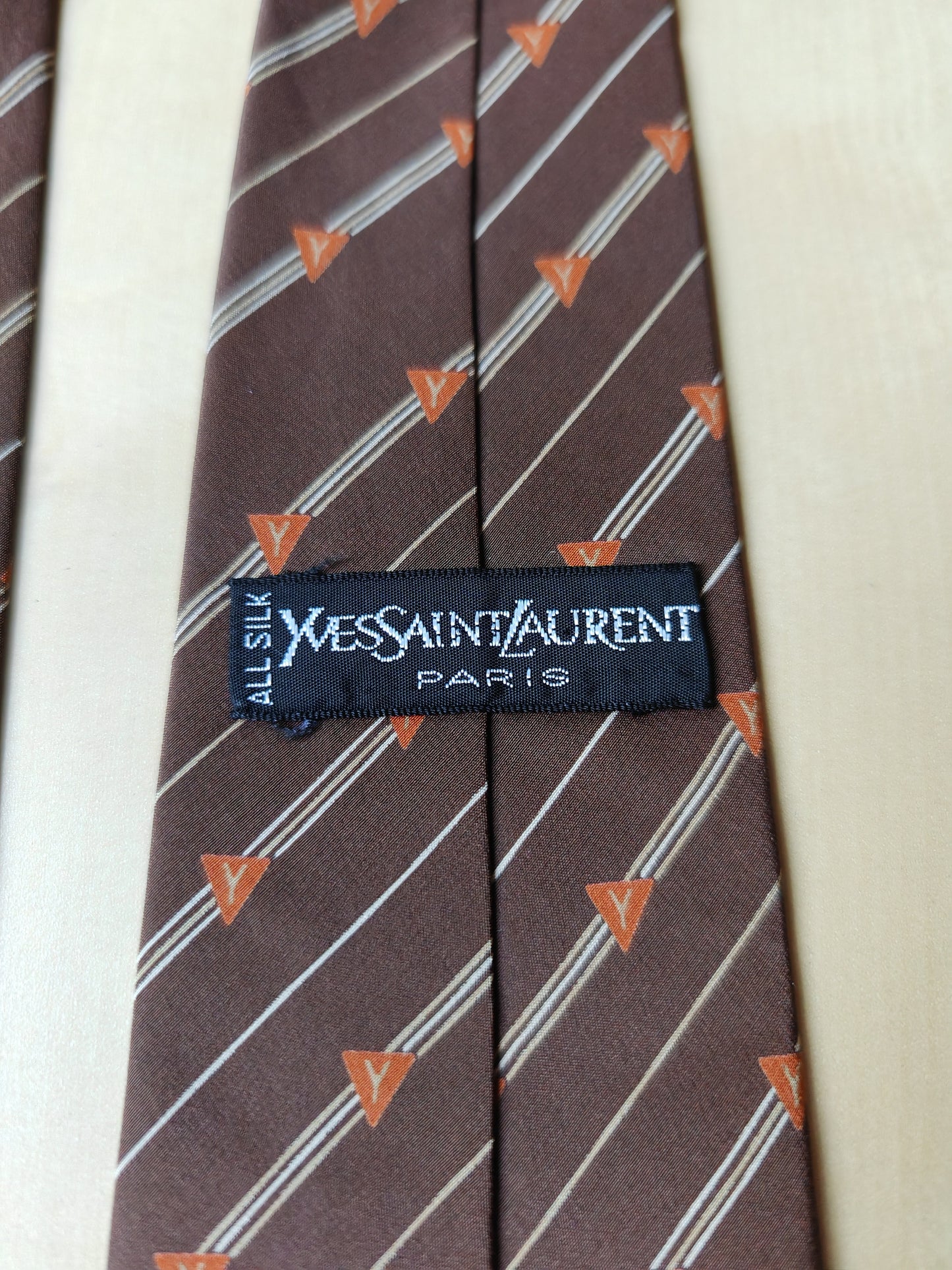 Yves Saint Laurent striped brown tie