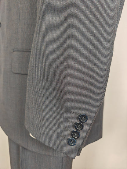 Completo 3 pezzi anni '90 in fresco lana blu gessato - tg. 50