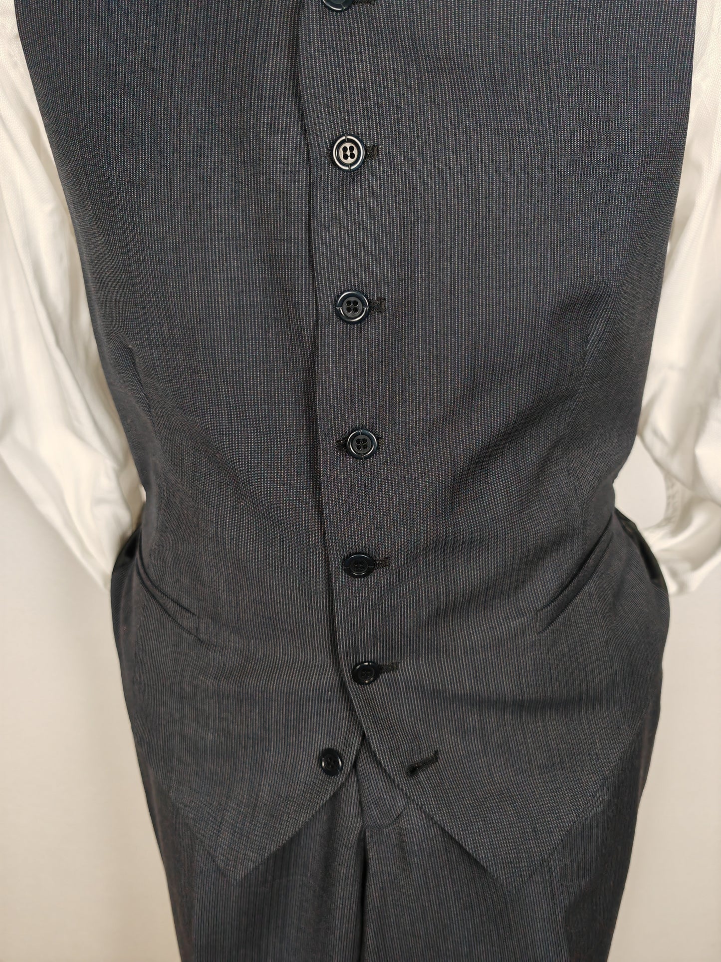 Completo 3 pezzi anni '90 in fresco lana blu gessato - tg. 50