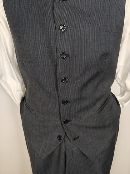 Completo 3 pezzi anni '90 in fresco lana blu gessato - tg. 50