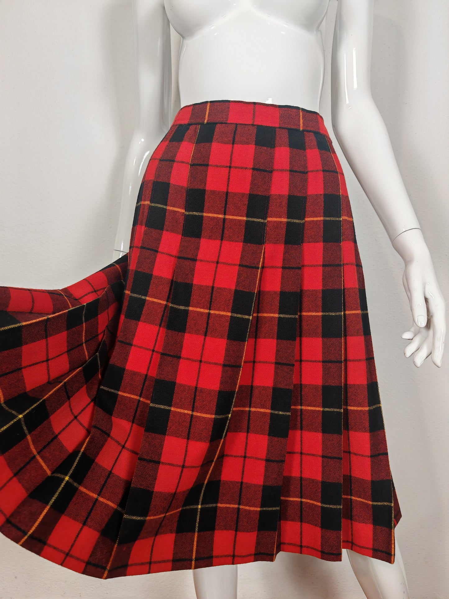 Gonna sartoriale vintage in panno di lana tartan - tg. 42/44