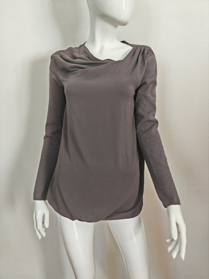 Blusa Brunello Cucinelli in seta con maniche in cashmere - S/M