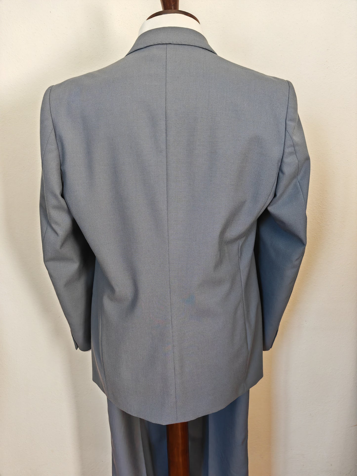 Completo anni '70 in tela di lana azzurro carta da zucchero - tg. 50