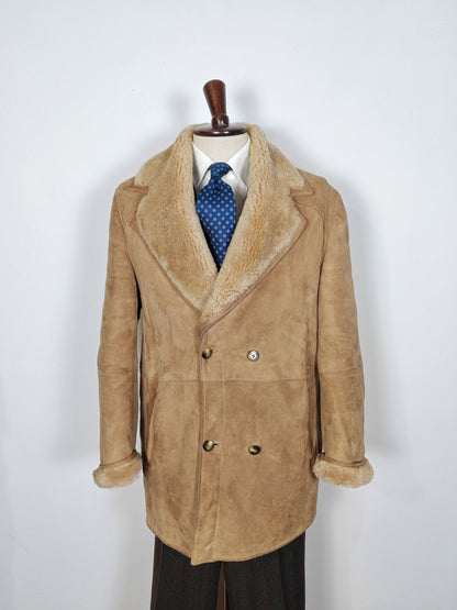 Montone shearling anni '70 doppiopetto color cammello - L/XL