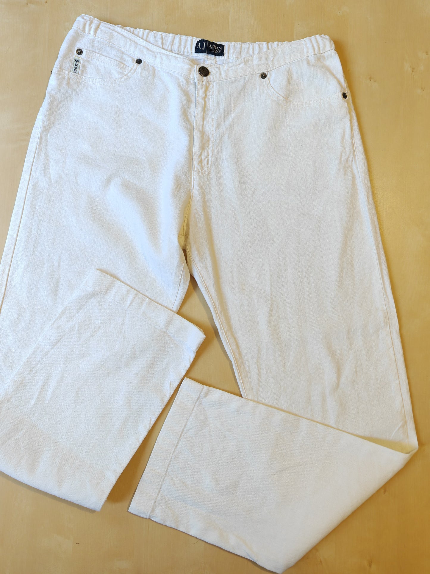 Pantalone/jeans Armani bianco 100% lino - W35 (50)