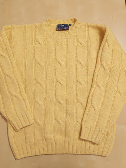 Maglione giallo a trecce in pura lana Shetland - tg. M/L