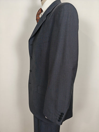 Completo 3 pezzi anni '90 in fresco lana blu gessato - tg. 50